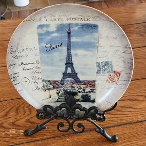 Eiffel Towel Paris decorative ceramic plate with metal plate holder